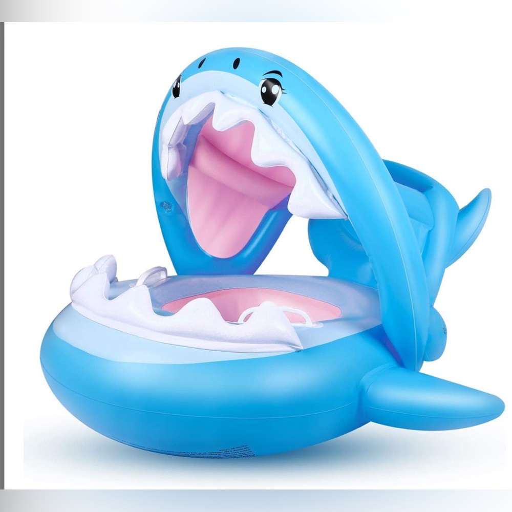 Baby Float Swimming Pool Toddler Floaties with Inflatable Canopy Shark 6-36 M